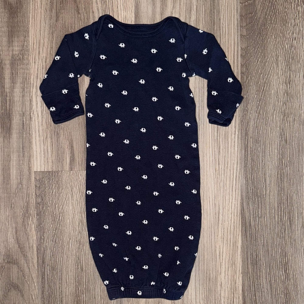 Navy Baby Sleep Gown with White Elephant Print